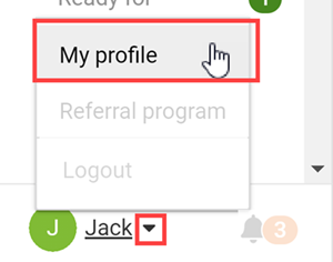 Click V to the right of your name and select My Profile.
