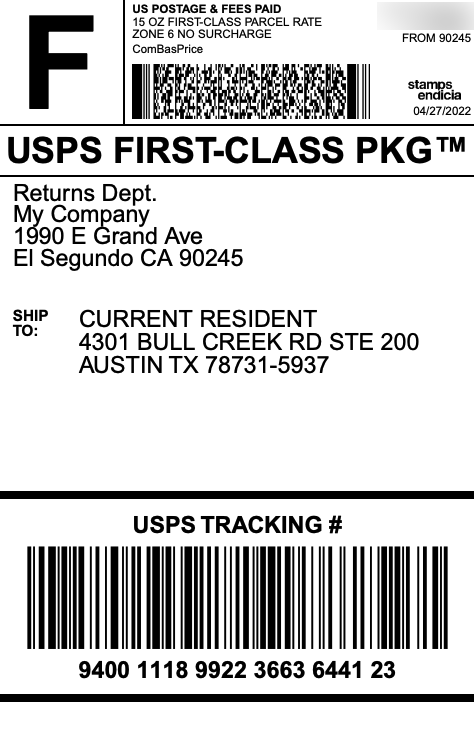 Parcel Post Label