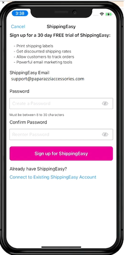Enter and confirm password screen in Paparazzi