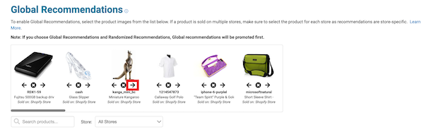 Product recommendations arrows to move the product priority.