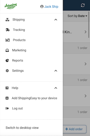 mobile view navigation menu
