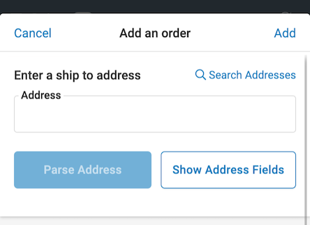 Mobile view shows the options for entering a ship to address.