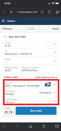 mobile view carrier dropdown marked