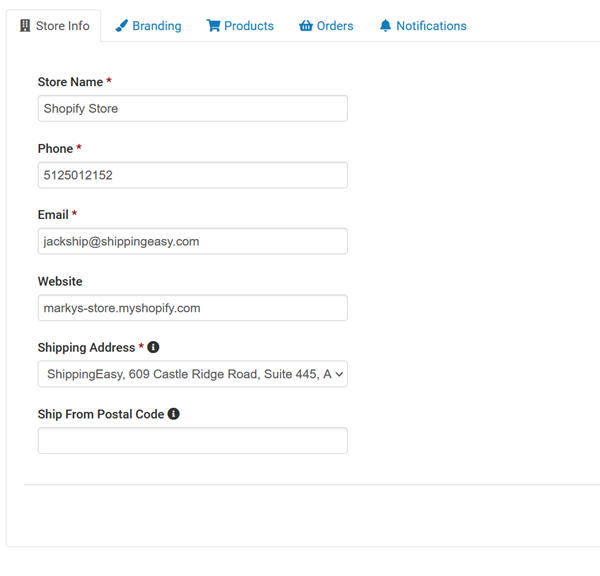 Store Info tab on Stores & Orders page