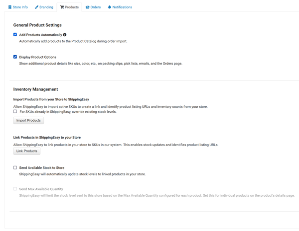 Products tab on Stores & Orders page
