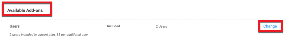 Scroll down to the "Available Add-Ons" section, locate Users. Click the blue Change link