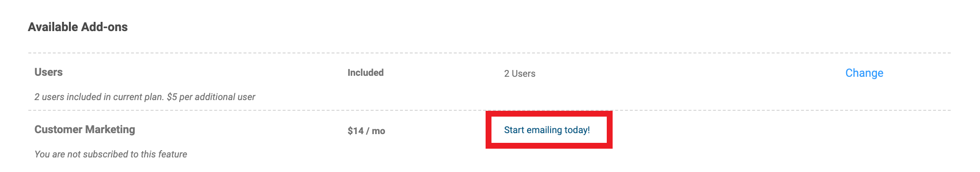 Click the Start Emailing Today link