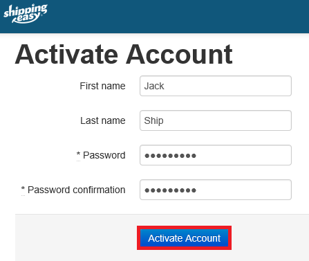 Activate Account modal from email invite