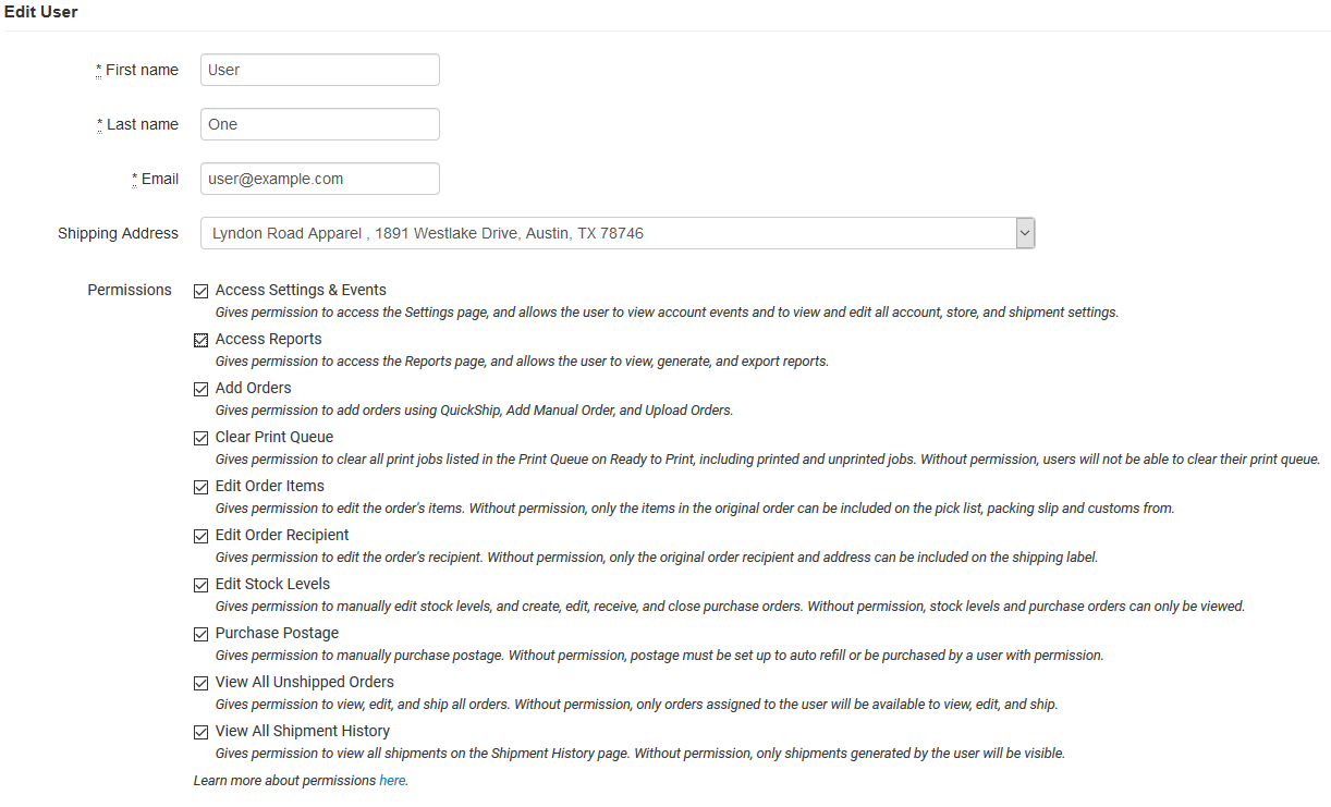 ​Edit the user's information and permissions as needed.