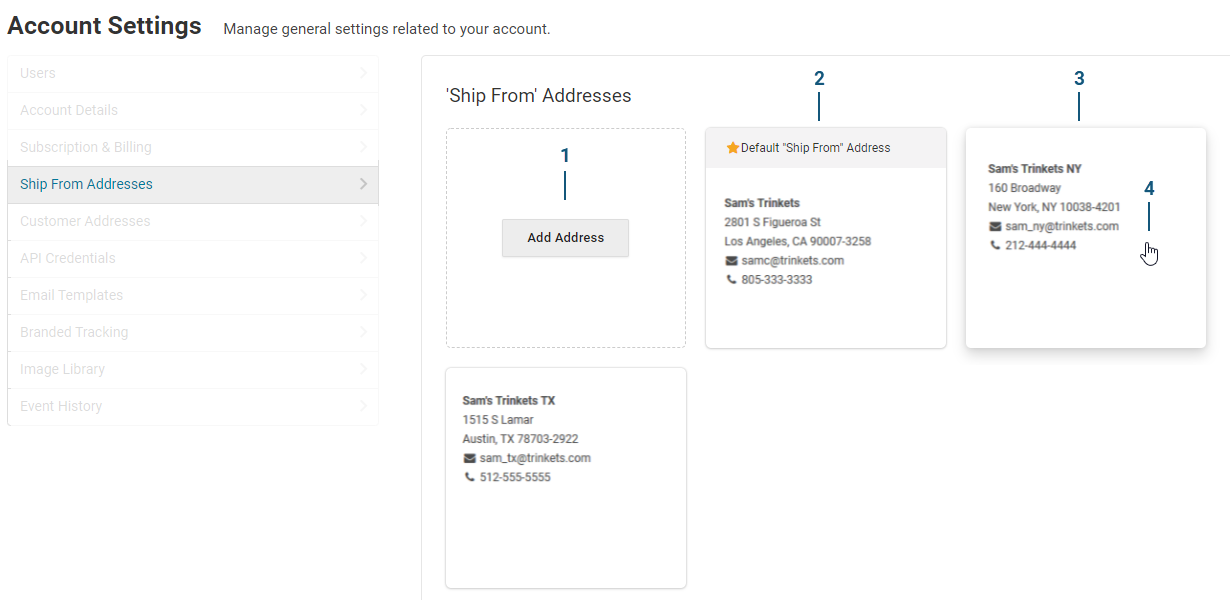 The Ship From Addresses page
