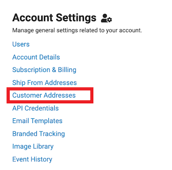 account settings then customer addresses