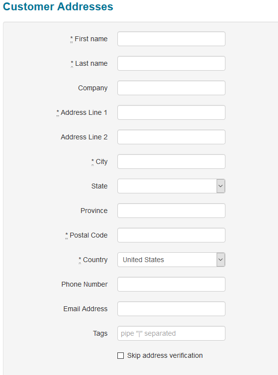 Customer Address information form