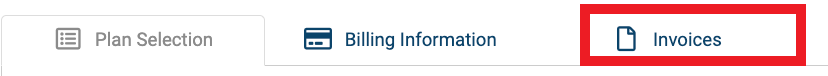 Invoices tab highlighted on Subscription and billing page