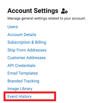account settings then event history
