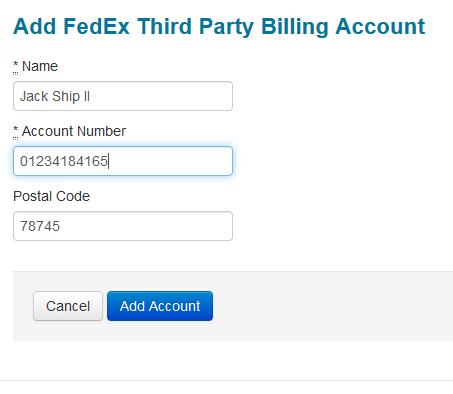 Info fields for Add FedEx 3rd Party Billing