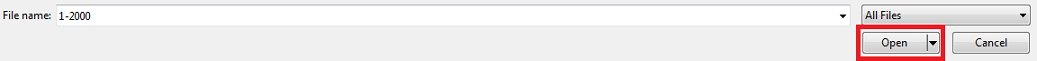 Windows popup to open Customer address CSV file open button