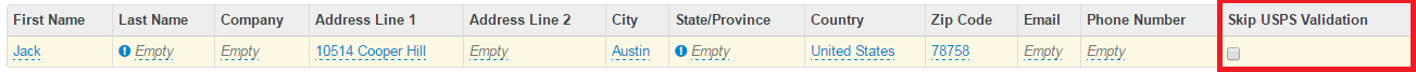 Skip USPS validation column highlighted on CSV upload