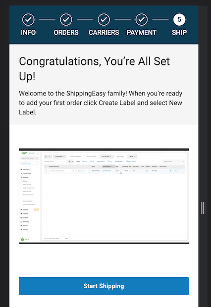 Onboarding. Step 5. Success page, Start Shipping button