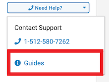 Box highlights Guides option in Need Help Dropdown
