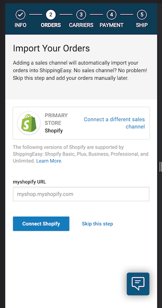 Onboarding. Step 2. Import Orders. Field for Shopify URL
