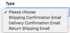 Menu expanded for email type on template editor page
