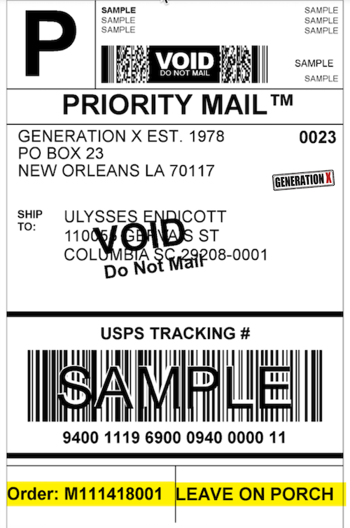 Carrier note marked on Priority Mail label.