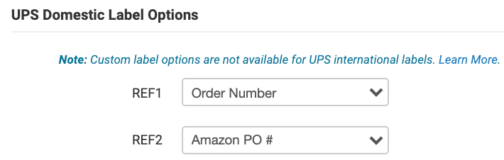 UPS label options on Shipping Labels page