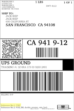 UPS Ground label with Ref 1 number field marked