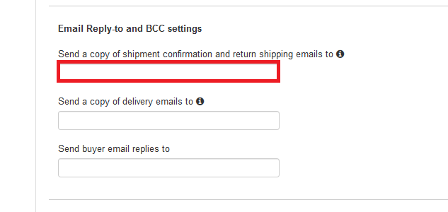 The send a copy of shipment confirmation and return shipping emails to field is highlighted.