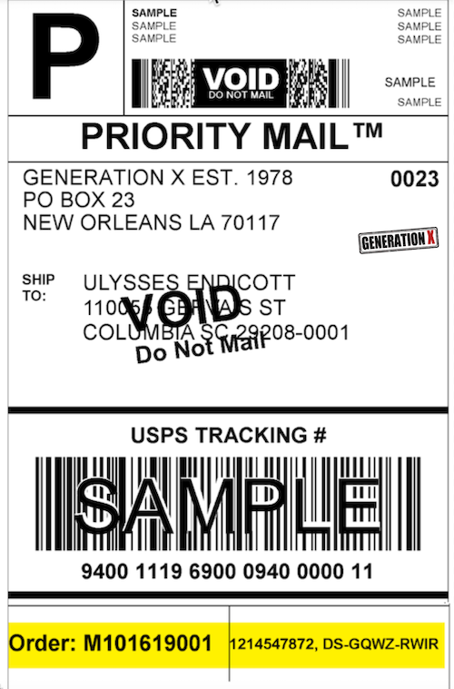 Order number marked on USPS 2day label