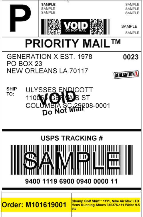 Order items marked on the Priority Mail label