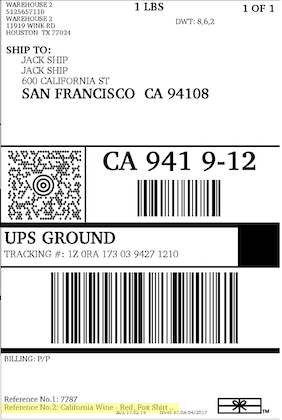 UPS ground label with item name highlighted