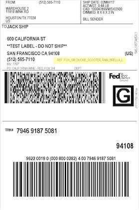 FedEx items skus shown on Ground label