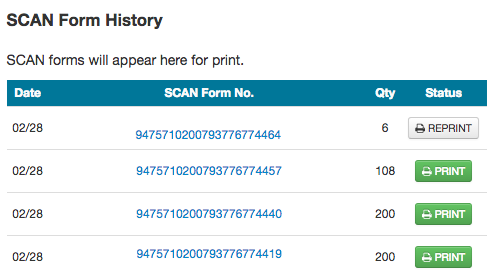 Scan Form history list