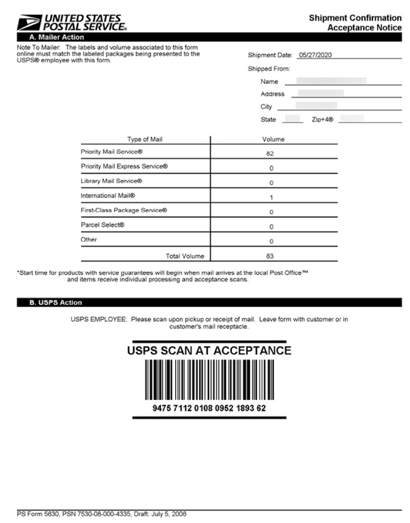 Example of printed scan form