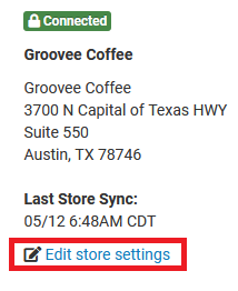 Edit store settings option highlighted under the Stores & Orders settings