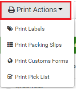 The print actions menu is expanded and highlighted.