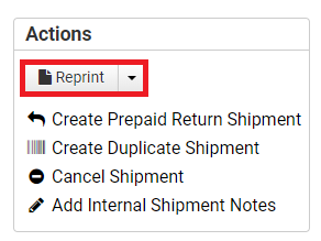 The Actions box with the reprint drop-down menu is selected.