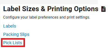 Pick list link on setting page