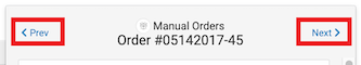 Order details screen that shows Previous and Next marked. These options can move through the orders on the Orders page.