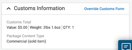 Order details Customs Information section showing Customs Forms Totals