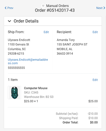 The order details slideout Order Details section expanded