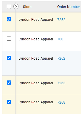 A list of orders with several selected.