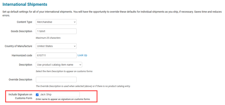 Include Signature on Customs Form marked