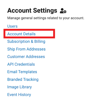 account settings then account details