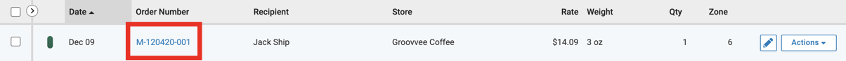 Order number highlighted
