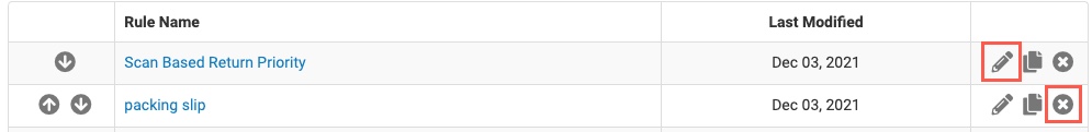 edit and delete buttons marked on Shipping Rules page