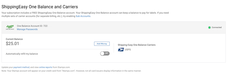 Account Connected page shows One Balance account overview