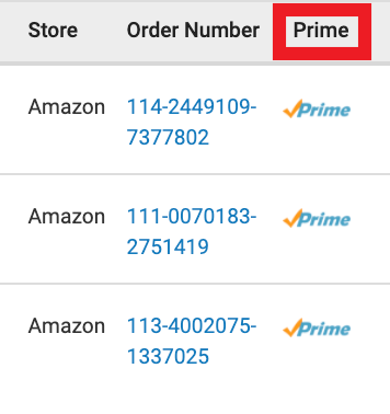 The orders grid has the Prime column marked.