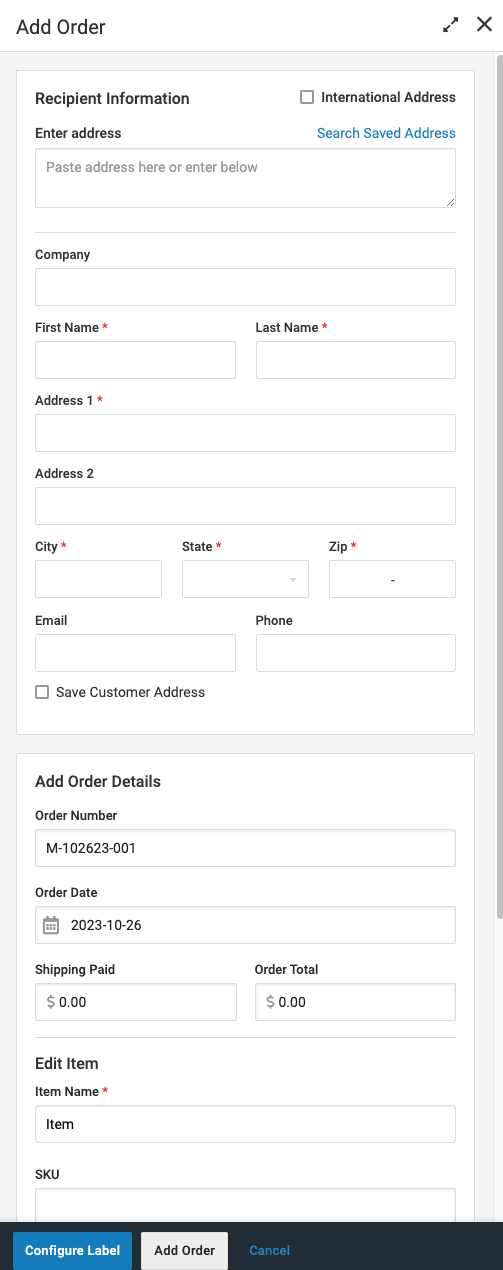 shows manual order panel